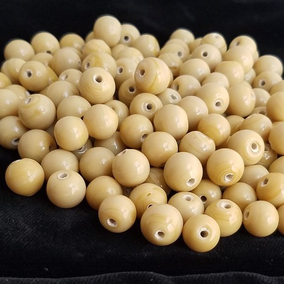 95+ Cream Beige Ceramic BEADS Round 10 mm bundle set lot - Picture 1 of 7